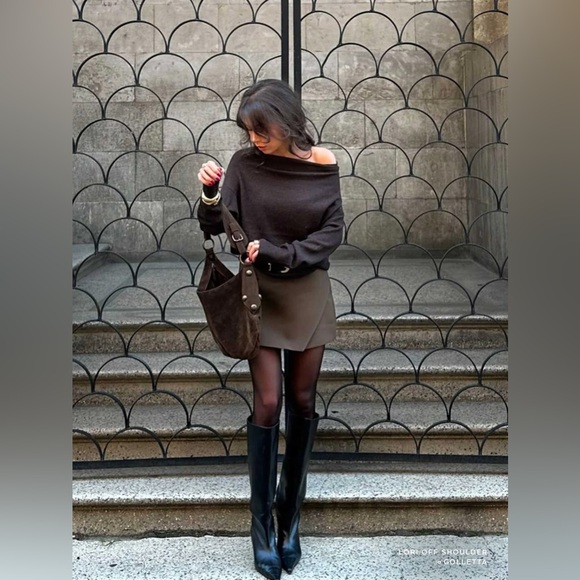 Brochu Walker The Lori Cashmere Off Shoulder Sweater Carob Melange - Picture 3 of 12